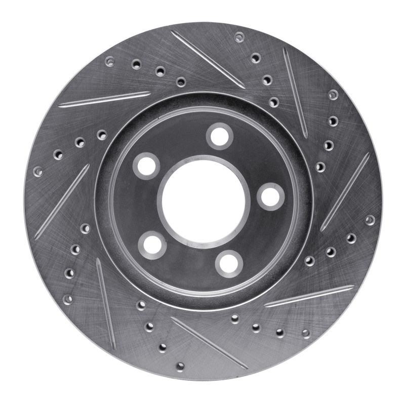 Ford Mustang Brake Rotor (1) - Front Left - R1 Concepts - Drilled & Slotted - Silver - `05-`10